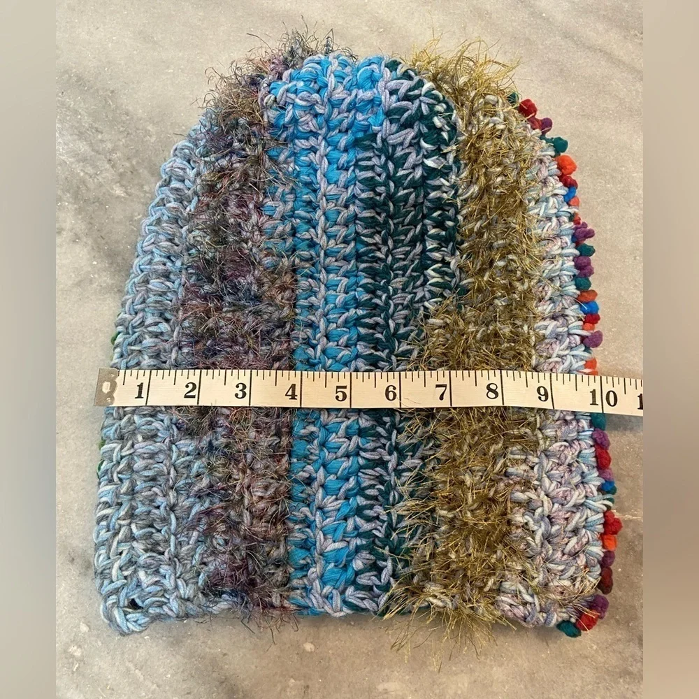 Handmade Crochet Chunky Ribbed Upcycled Multi Fiber Scrappy Yarn Beanie Hat